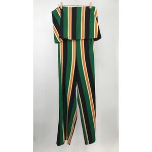 DO+BE Retro Striped Strapless Jumpsuit Womens M Draped Open Back Wide Leg